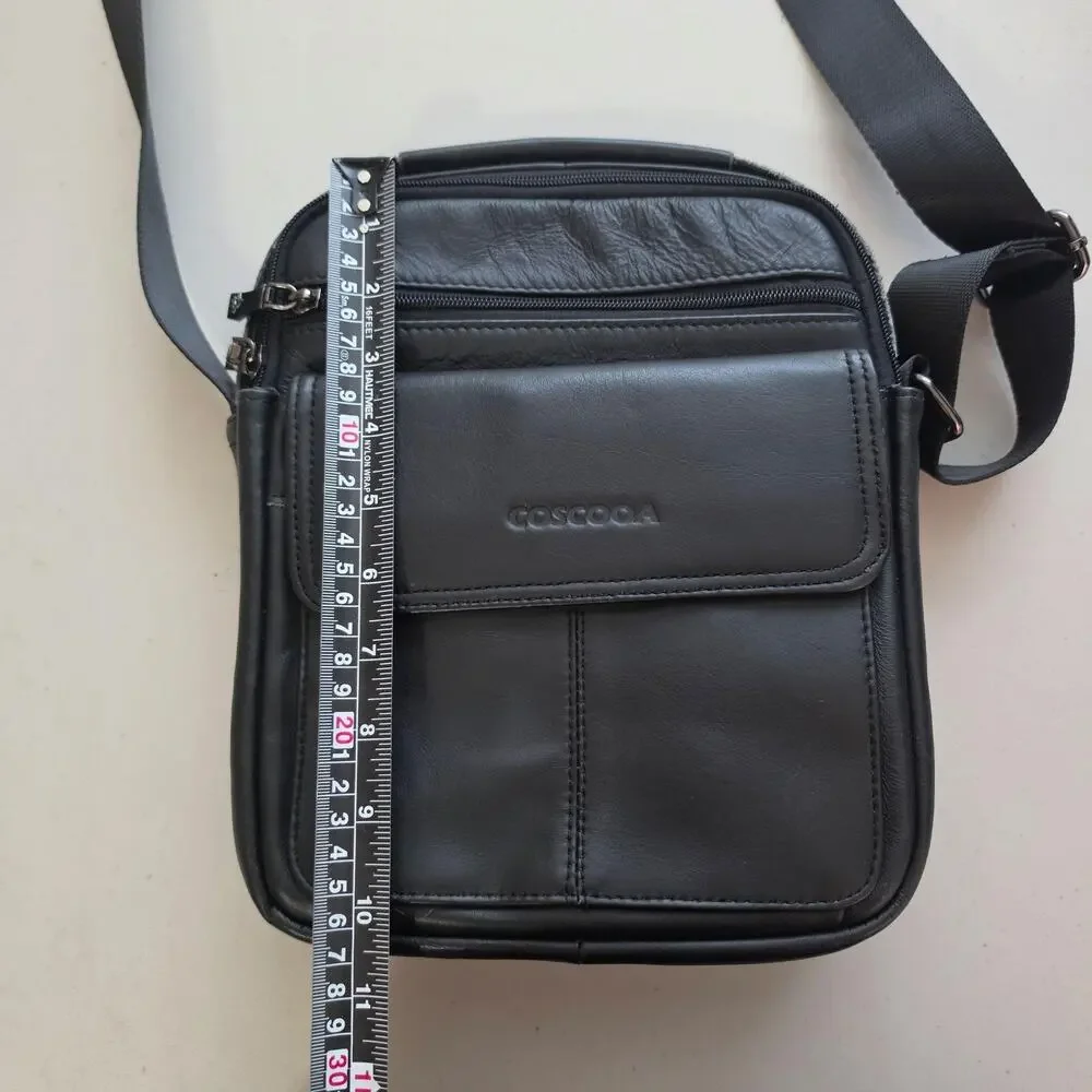 GOSCOCA Crossbody Bag Mens Small Black Faux Leather Travel Sling Organizer